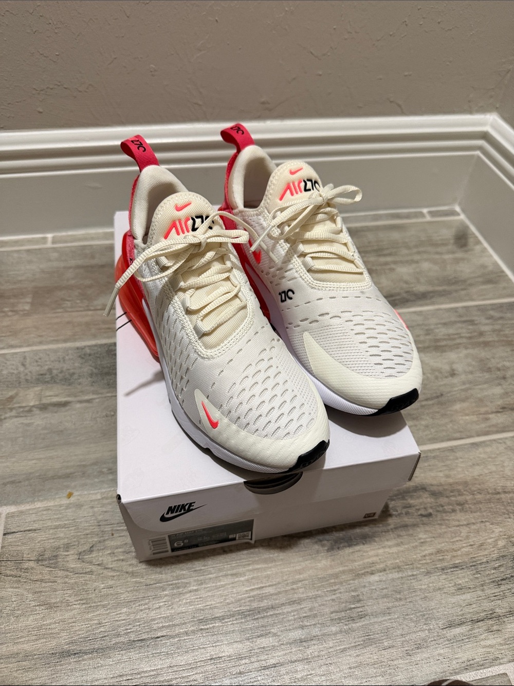 Women’s Air Max 270 Sneakers - Cream with Hot Punk/Aster Pink women’s 6.5